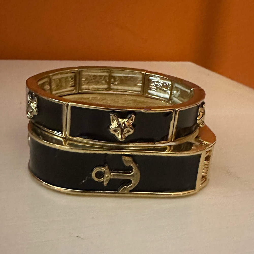 ENAMEL Fox & Anchor Gold/Silvertone Bracelets (2 total)